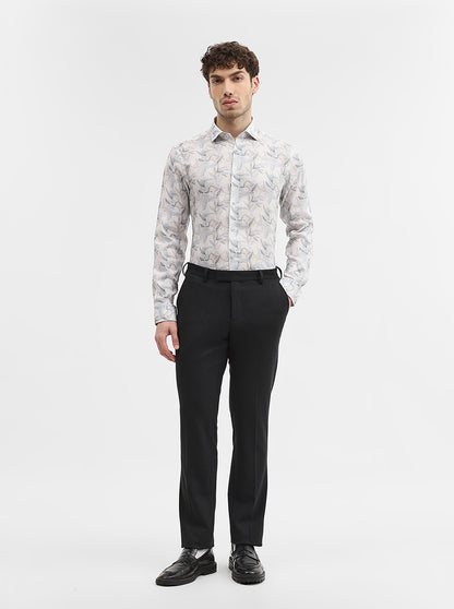 White & Base Printed Slim Fit Party Wear Shirt | Wyre