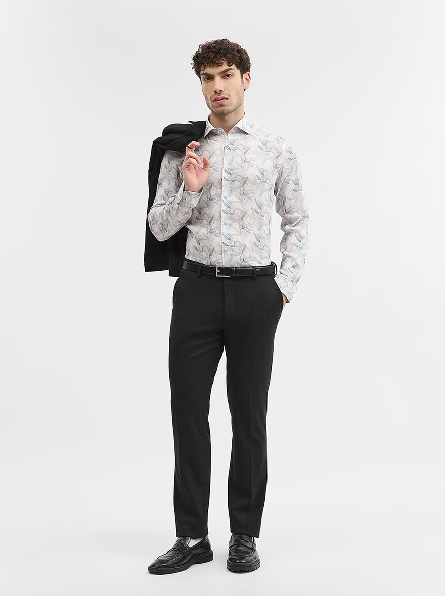 White & Base Printed Slim Fit Party Wear Shirt | Wyre