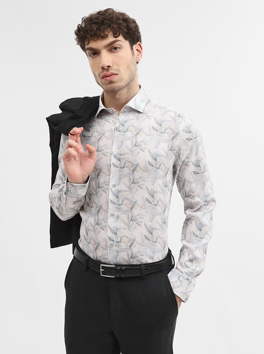 White & Base Printed Slim Fit Party Wear Shirt | Wyre