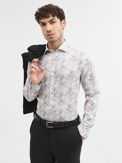 White & Base Printed Slim Fit Party Wear Shirt | Wyre