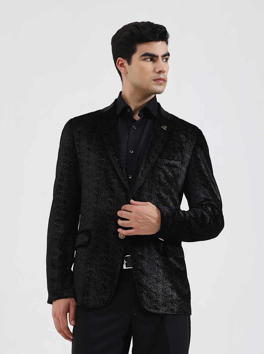 Black Solid Regular Fit Blazer | JB Studio