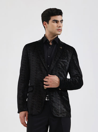 Black Solid Regular Fit Blazer | JB Studio