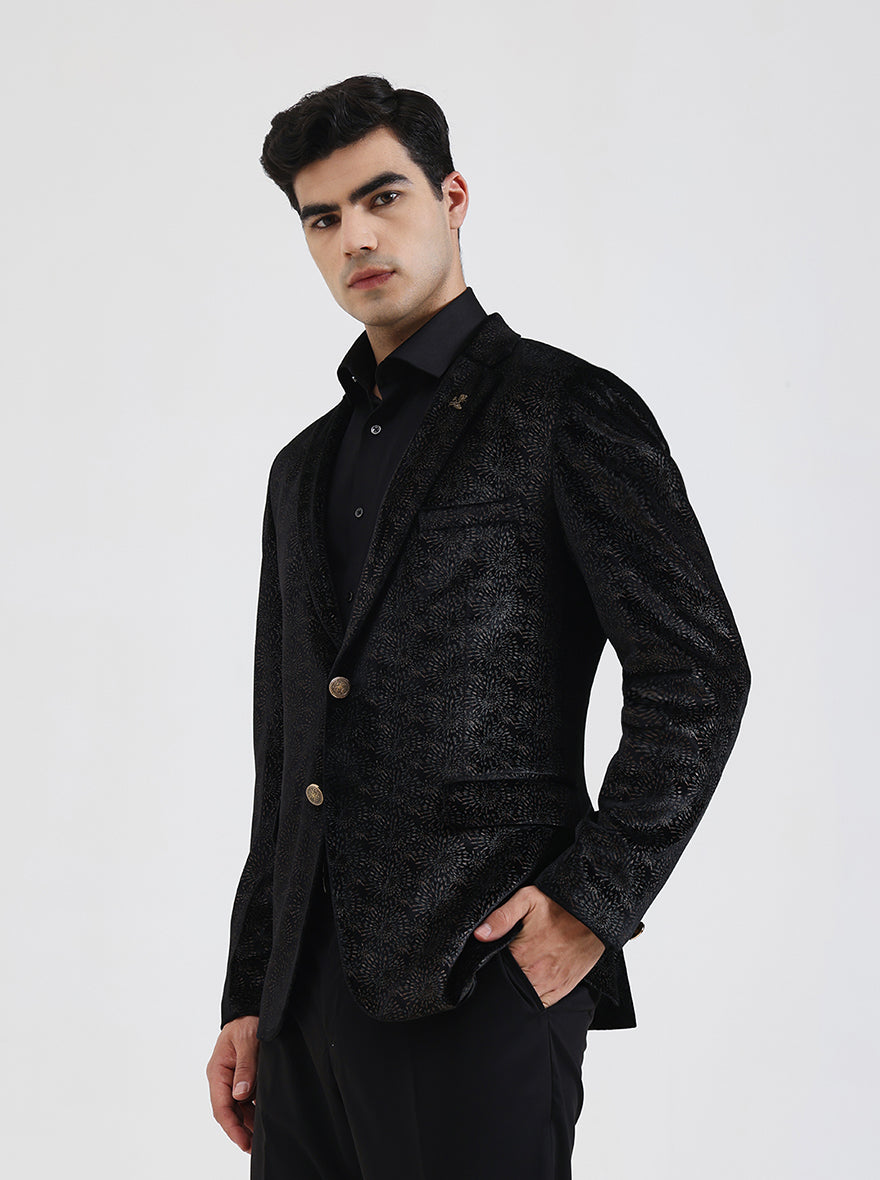 Black Solid Regular Fit Blazer | JB Studio