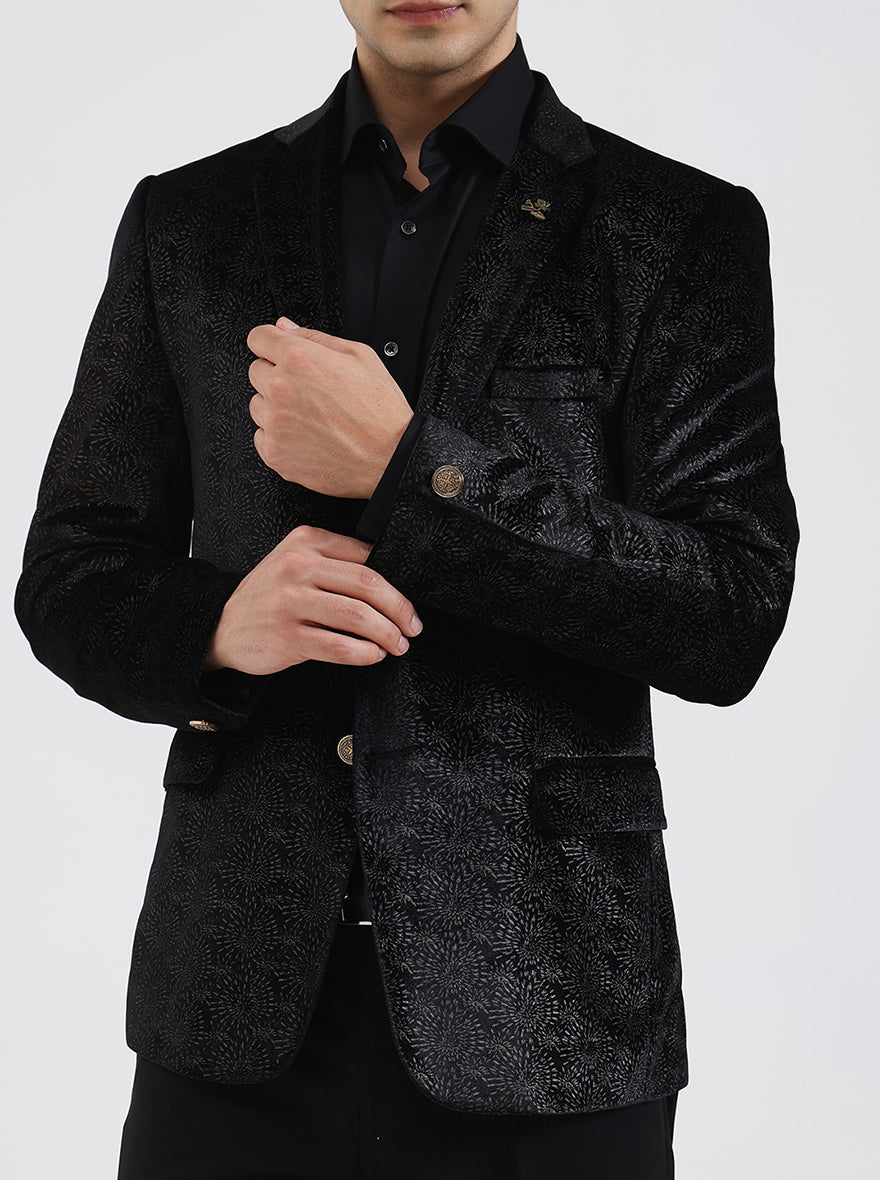 Black Solid Regular Fit Blazer | JB Studio