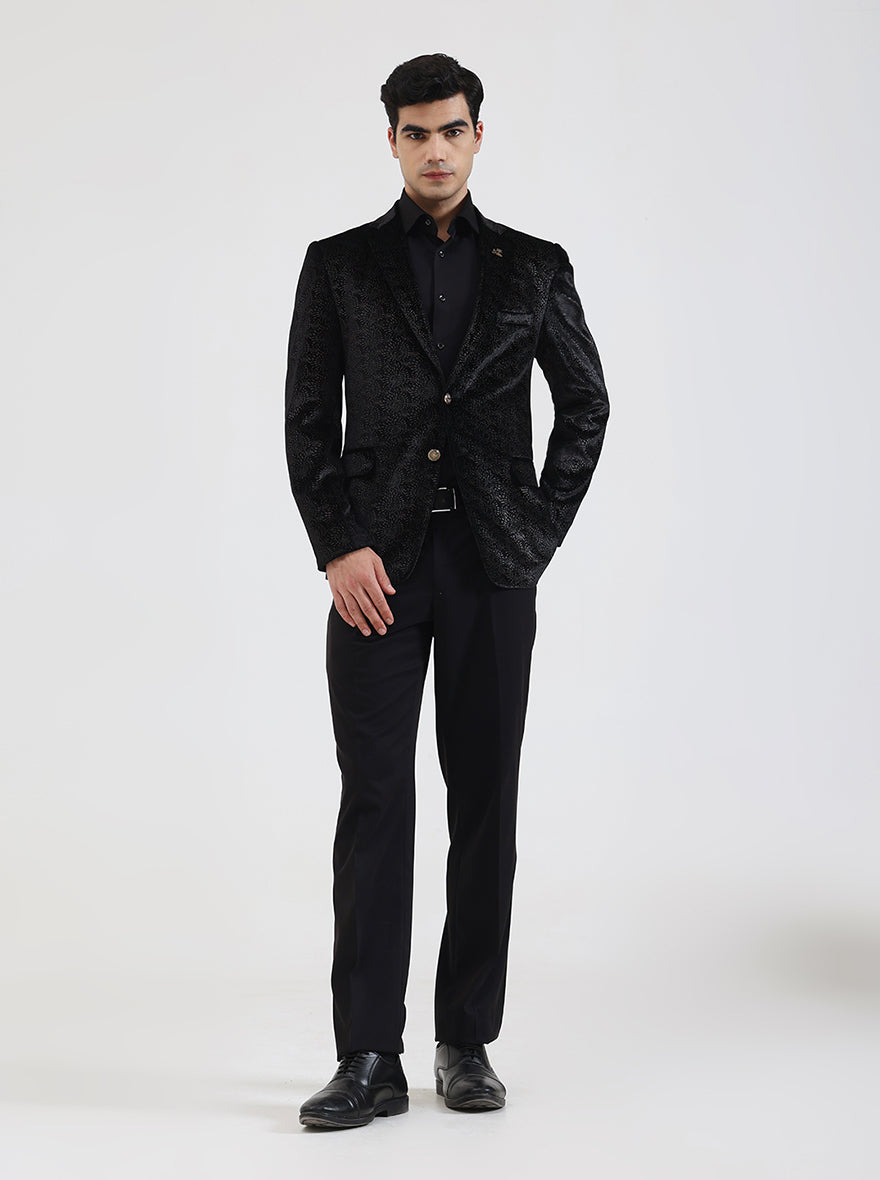 Black Solid Regular Fit Blazer | JB Studio