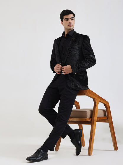 Black Solid Regular Fit Blazer | JB Studio