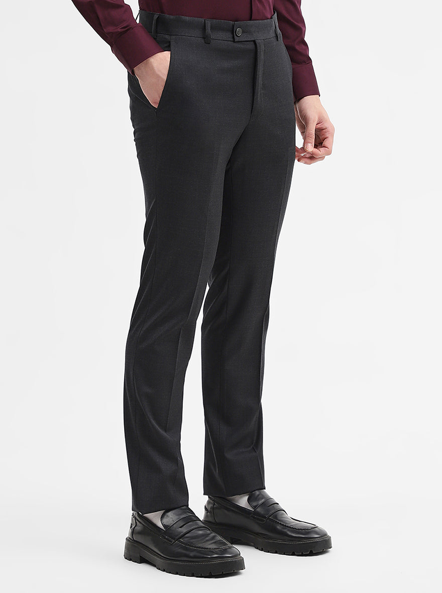 Grey Solid Slim Fit Formal Trouser | JadeBlue Super Luxe