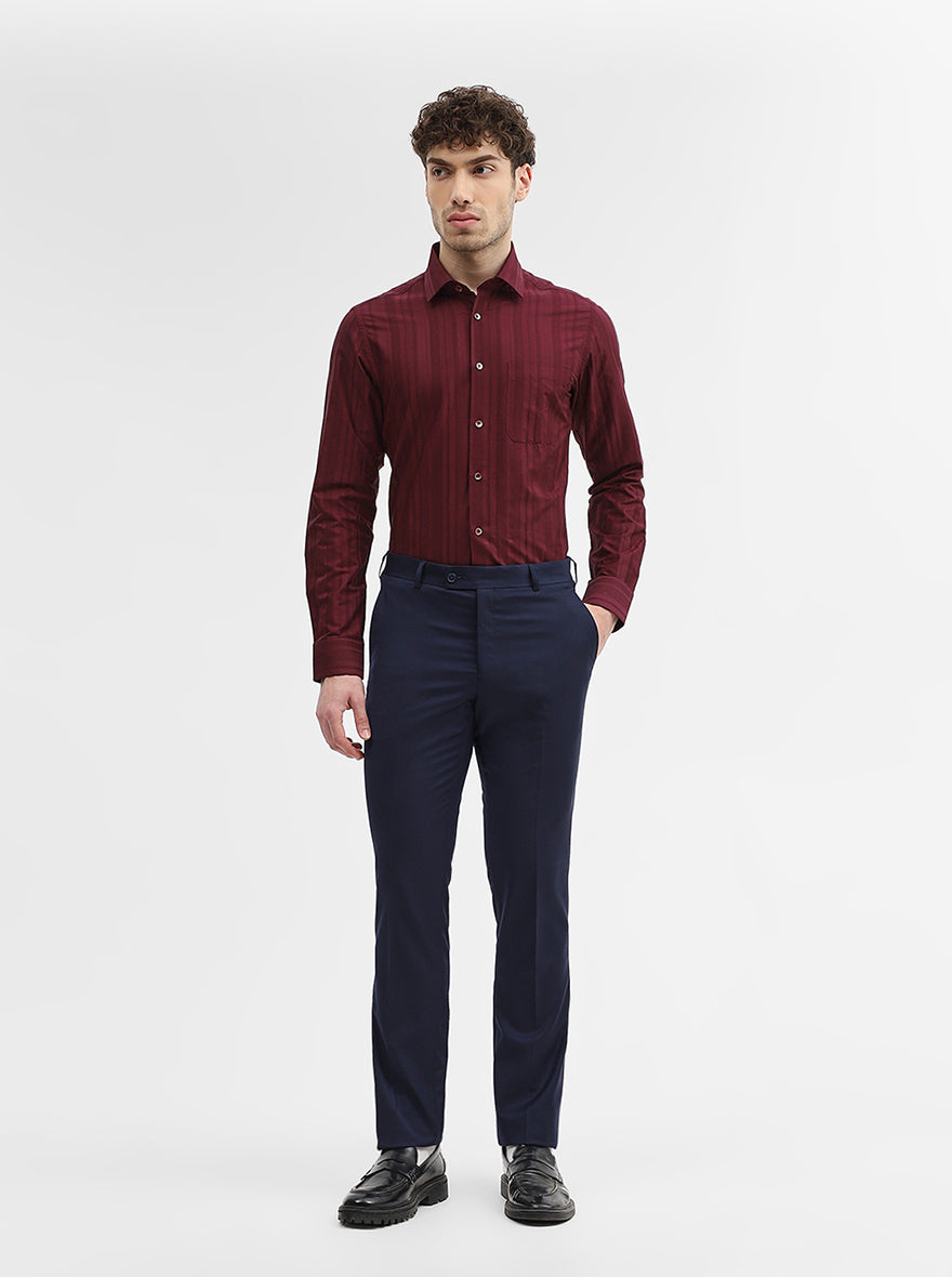 Blue Solid Slim Fit Formal Trouser | JadeBlue Super Luxe