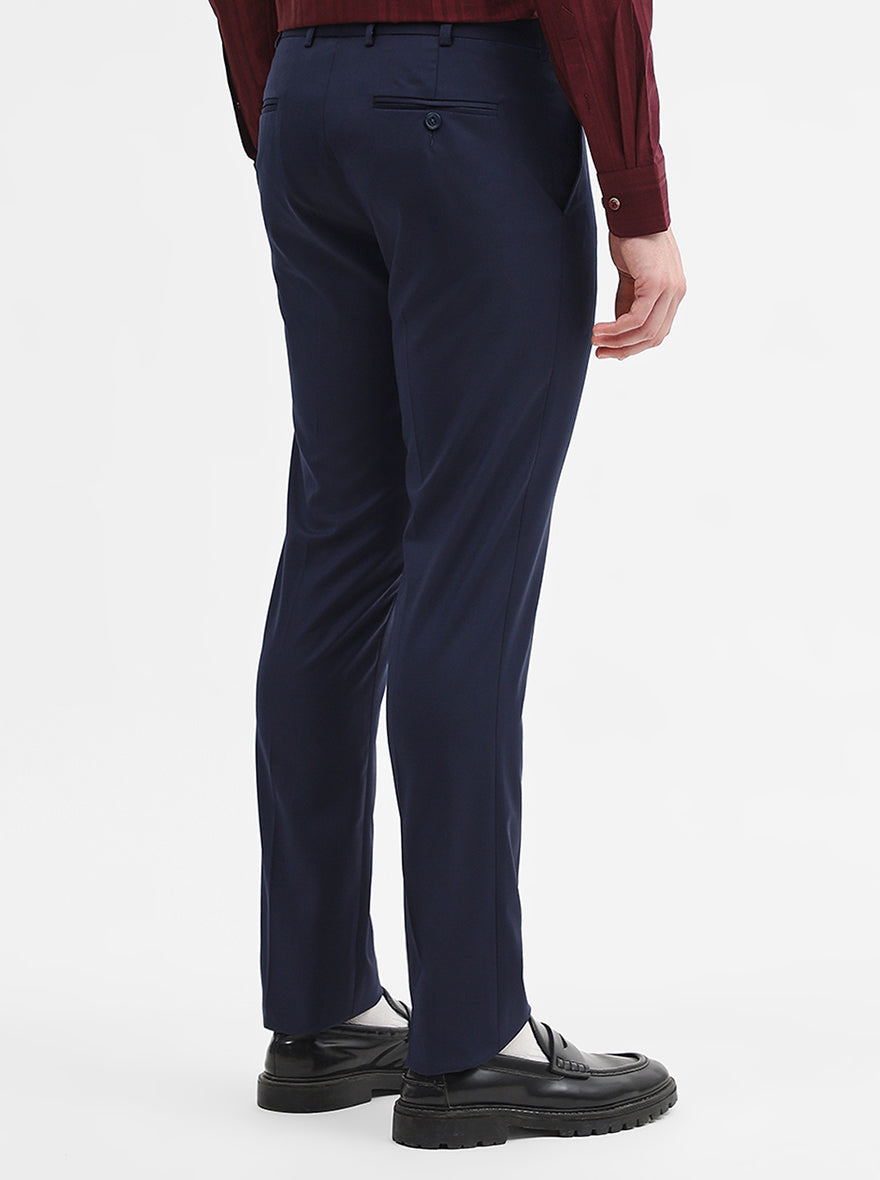 Blue Solid Slim Fit Formal Trouser | JadeBlue Super Luxe