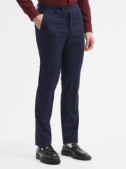 Blue Solid Slim Fit Formal Trouser | JadeBlue Super Luxe
