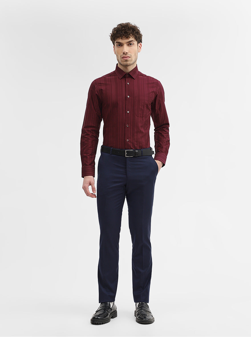 Blue Solid Slim Fit Formal Trouser | JadeBlue Super Luxe