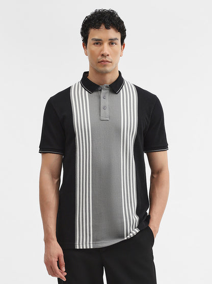 Black & Grey Striped Slim Fit Polo T-Shirt | JadeBlue