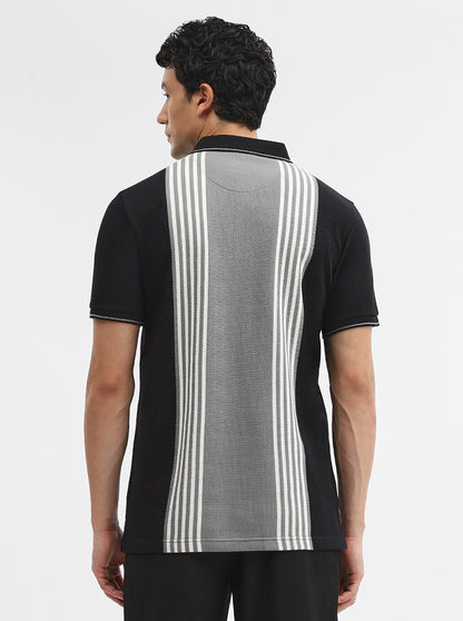 Black & Grey Striped Slim Fit Polo T-Shirt | JadeBlue