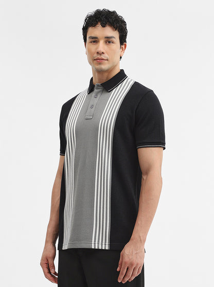 Black & Grey Striped Slim Fit Polo T-Shirt | JadeBlue
