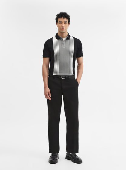Black & Grey Striped Slim Fit Polo T-Shirt | JadeBlue