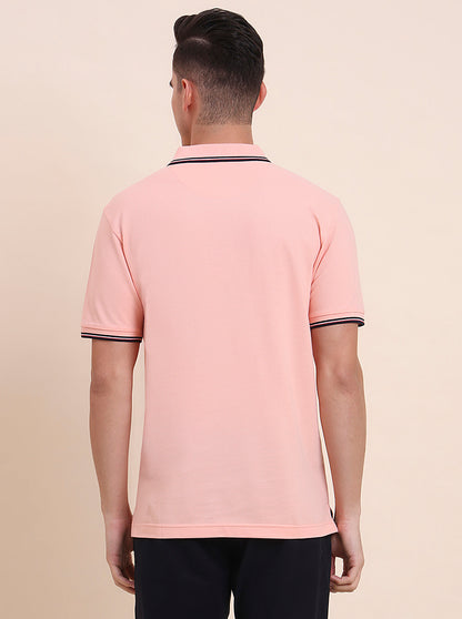 Peach Solid Slim Fit Polo T-Shirt | Greenfibre