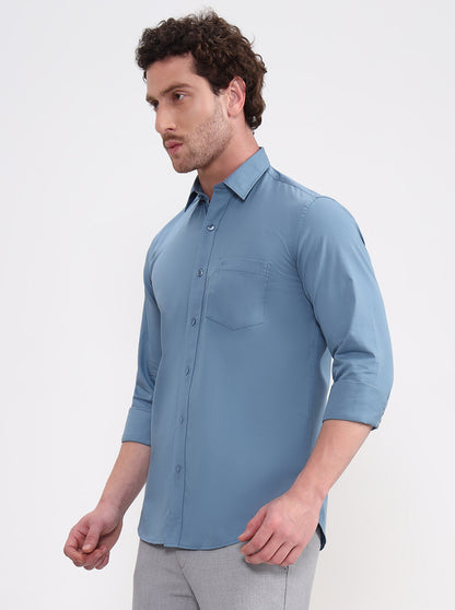 Blue Solid Smart Fit Semi Casual Shirt | Greenfibre