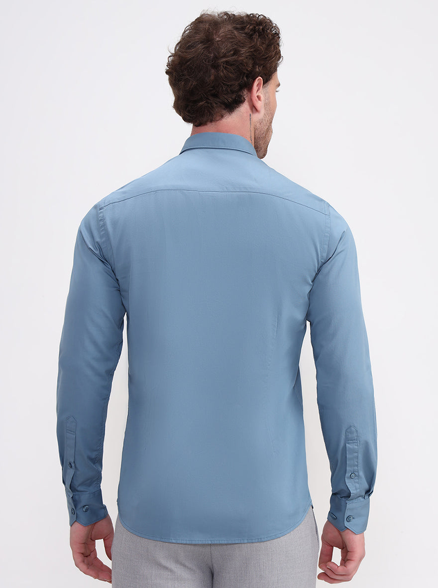 Blue Solid Smart Fit Semi Casual Shirt | Greenfibre