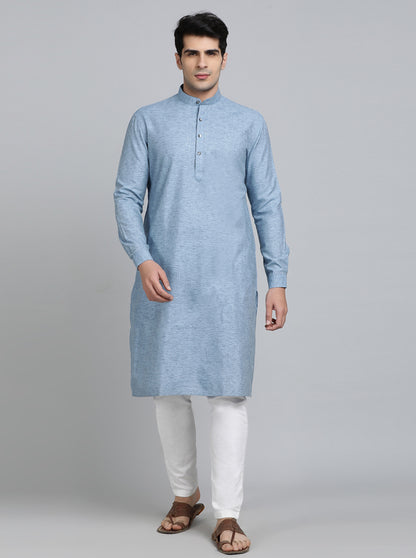 Blue Solid Regular Fit Modi Kurta | JadeBlue