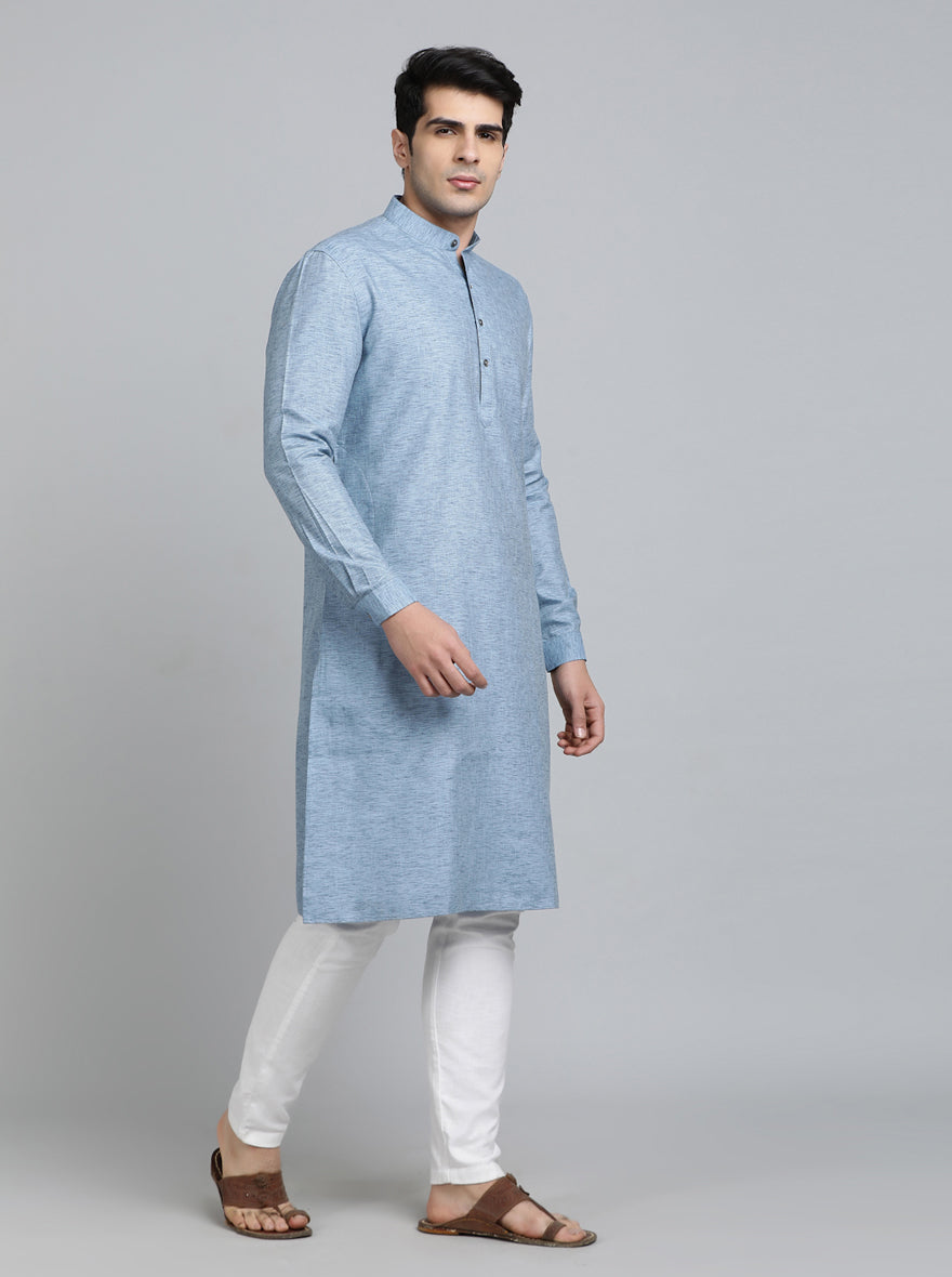Blue Solid Regular Fit Modi Kurta | JadeBlue