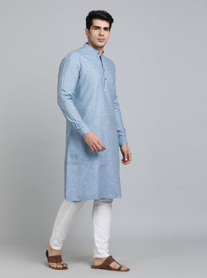 Blue Solid Regular Fit Modi Kurta | JadeBlue