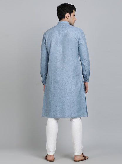 Blue Solid Regular Fit Modi Kurta | JadeBlue