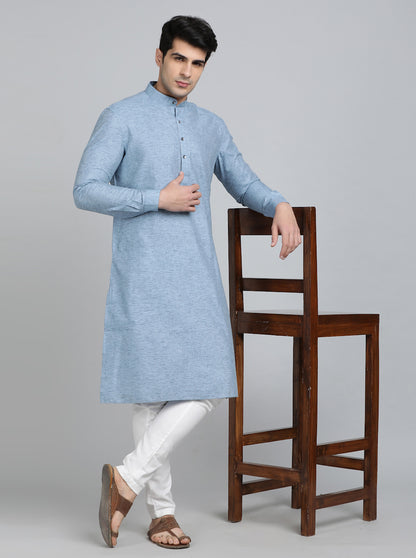 Blue Solid Regular Fit Modi Kurta | JadeBlue
