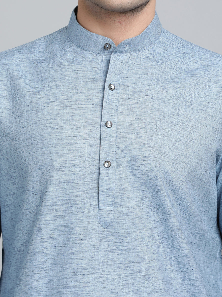 Blue Solid Regular Fit Modi Kurta | JadeBlue