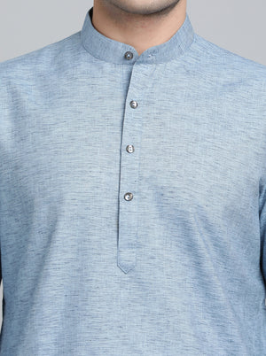 Blue Solid Regular Fit Modi Kurta | JadeBlue