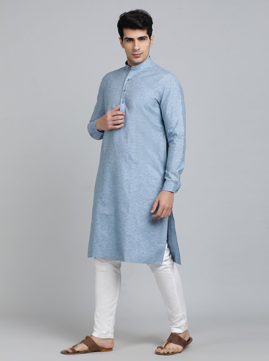 Blue Solid Regular Fit Modi Kurta | JadeBlue