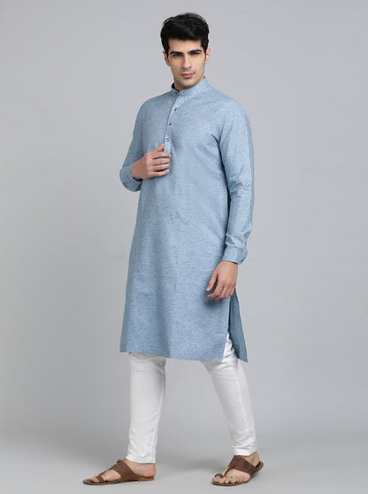 Blue Solid Regular Fit Modi Kurta | JadeBlue