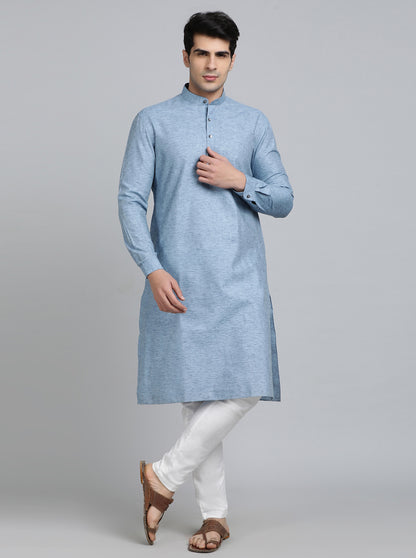 Blue Solid Regular Fit Modi Kurta | JadeBlue