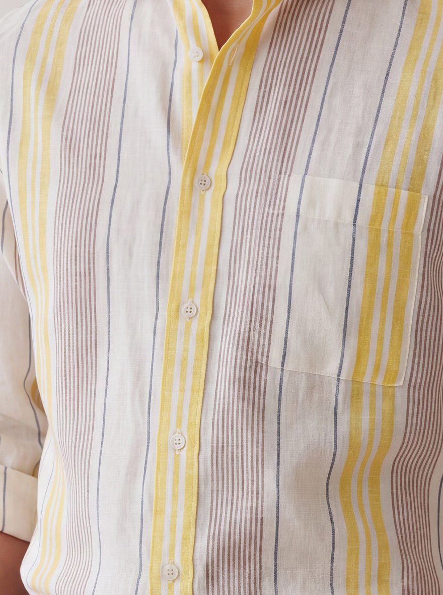 Yellow & White Striped Slim Fit Formal Shirt | JadeBlue