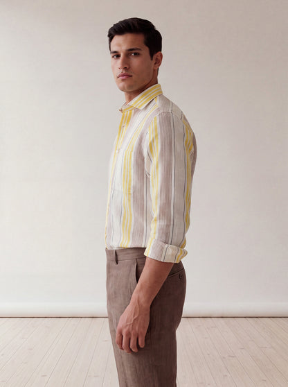 Yellow & White Striped Slim Fit Formal Shirt | JadeBlue