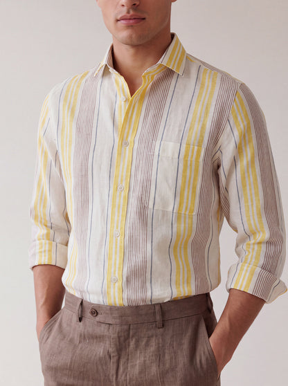 Yellow & White Striped Slim Fit Formal Shirt | JadeBlue