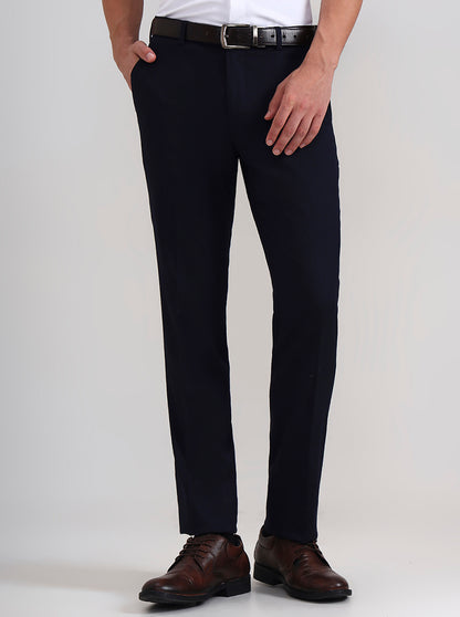 Navy Blue Solid Slim Fit Formal Trouser | JadeBlue Youth