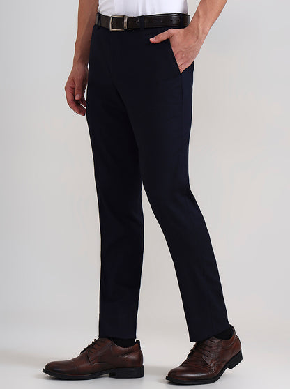 Navy Blue Solid Slim Fit Formal Trouser | JadeBlue Youth