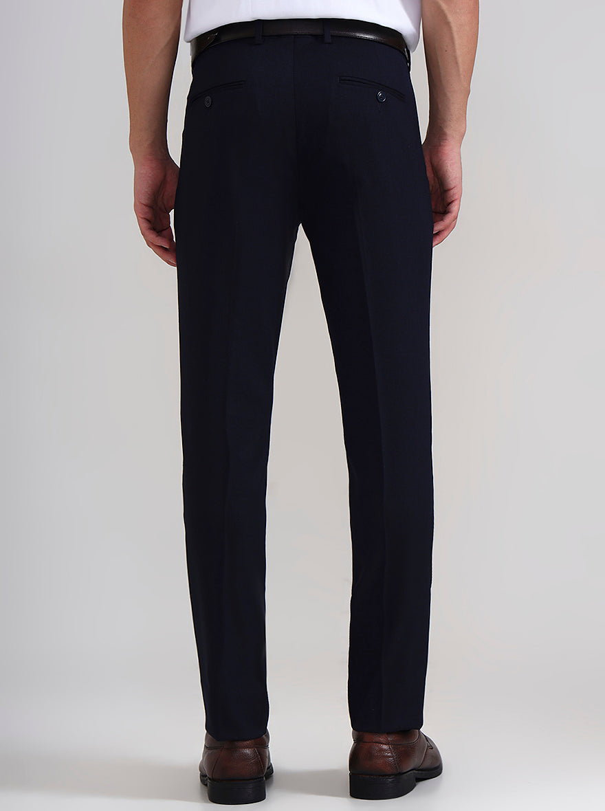 Navy Blue Solid Slim Fit Formal Trouser | JadeBlue Youth
