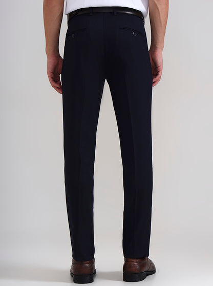 Navy Blue Solid Slim Fit Formal Trouser | JadeBlue Youth