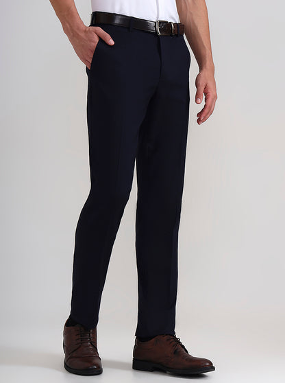 Navy Blue Solid Slim Fit Formal Trouser | JadeBlue Youth