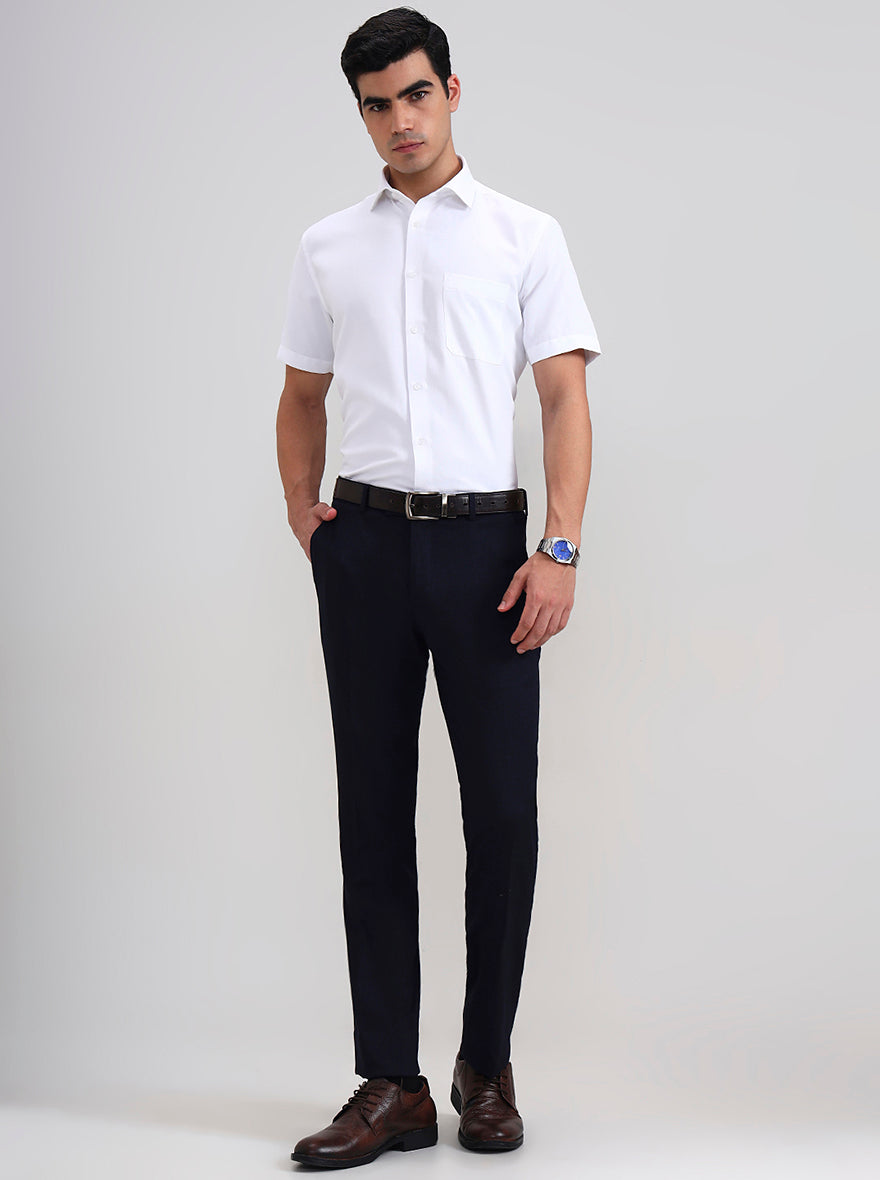 Navy Blue Solid Slim Fit Formal Trouser | JadeBlue Youth