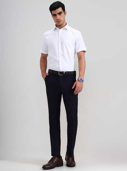 Navy Blue Solid Slim Fit Formal Trouser | JadeBlue Youth