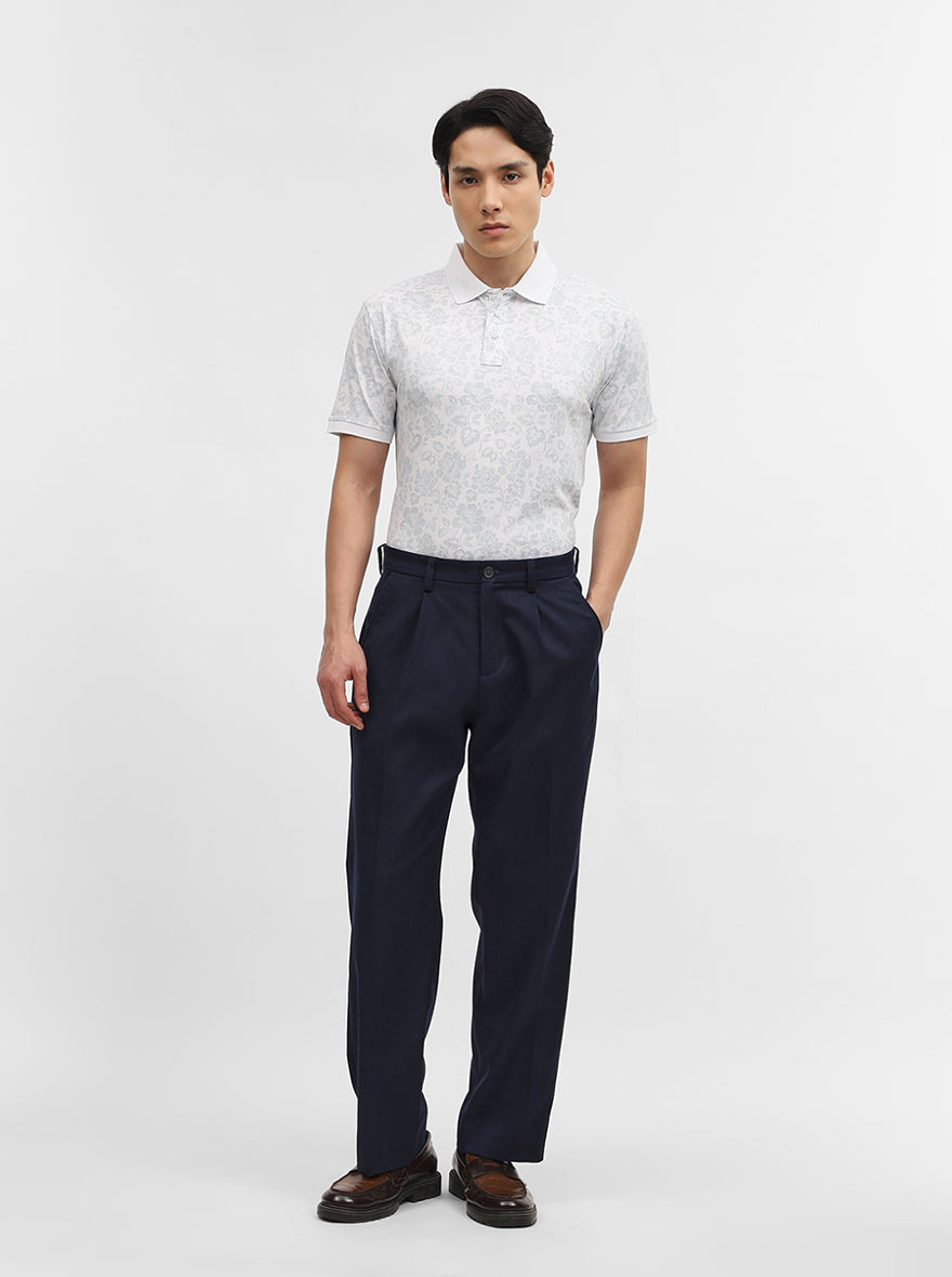 White Printed Slim Fit Polo T-Shirt | JadeBlue