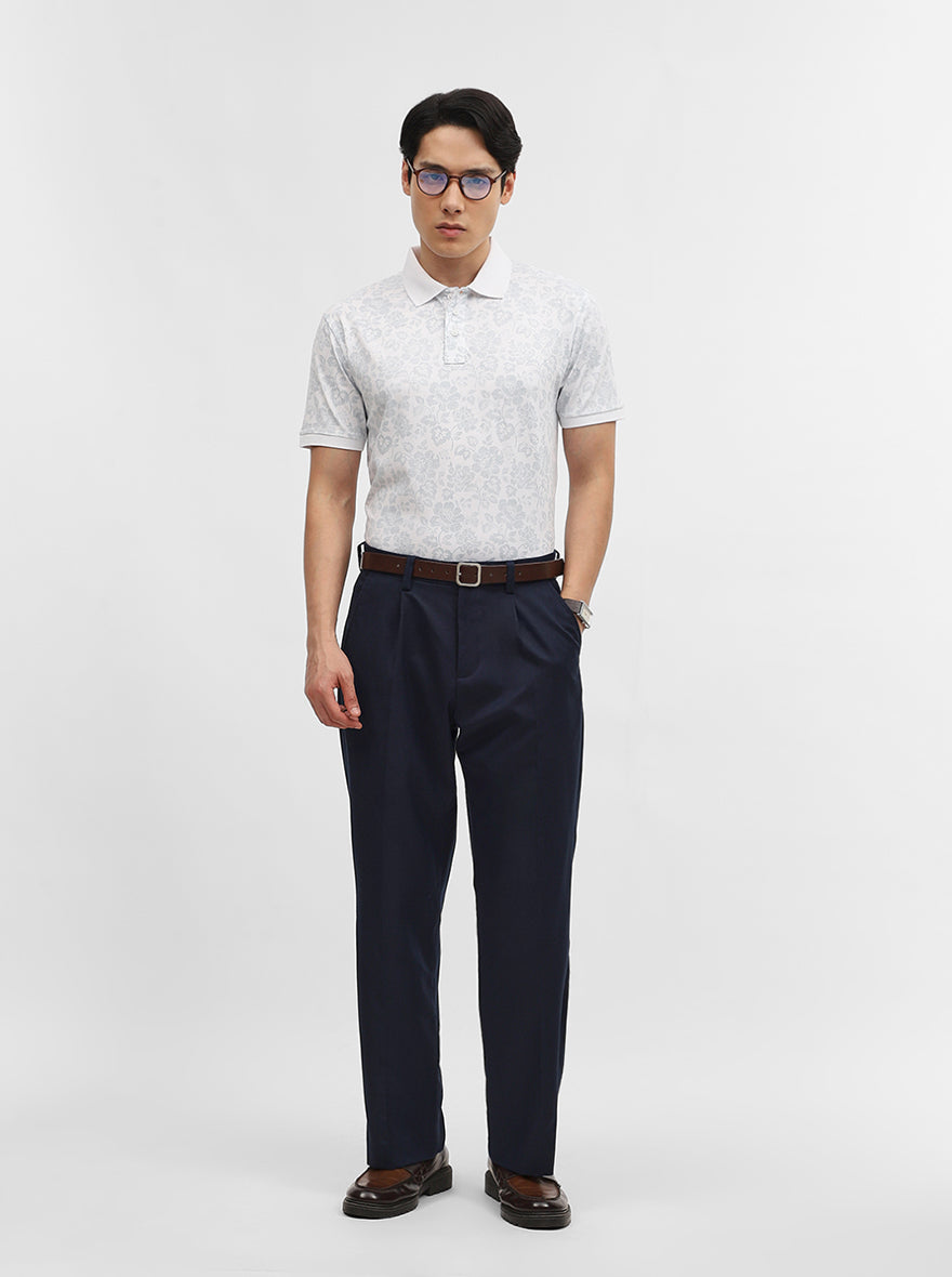 White Printed Slim Fit Polo T-Shirt | JadeBlue