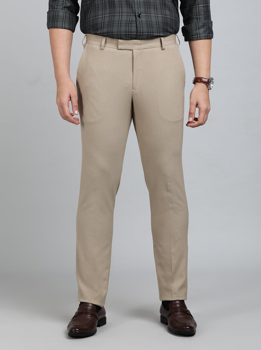 Khaki Solid Super Slim Fit Formal Trouser | JadeBlue Youth