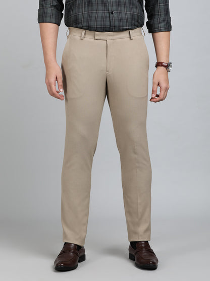 Khaki Solid Super Slim Fit Formal Trouser | JadeBlue Youth