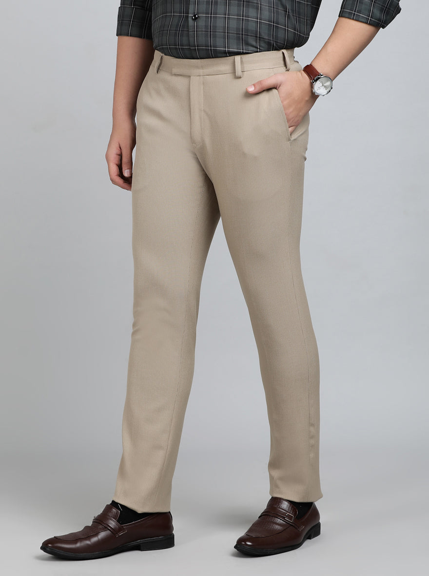 Khaki Solid Super Slim Fit Formal Trouser | JadeBlue Youth