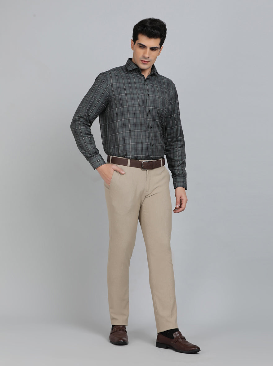 Khaki Solid Super Slim Fit Formal Trouser | JadeBlue Youth