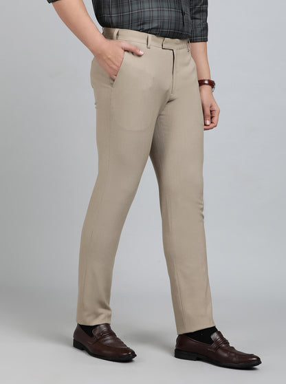 Khaki Solid Super Slim Fit Formal Trouser | JadeBlue Youth