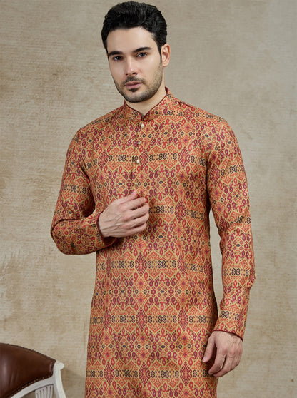 Beige & Maroon Printed Kurta | The Kurta Company